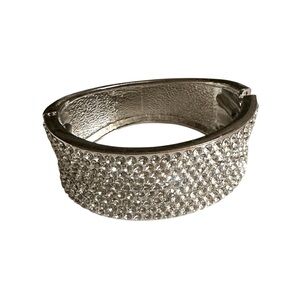 Noir Glam Crystal Hinged Cuff Bracelet - NEW
